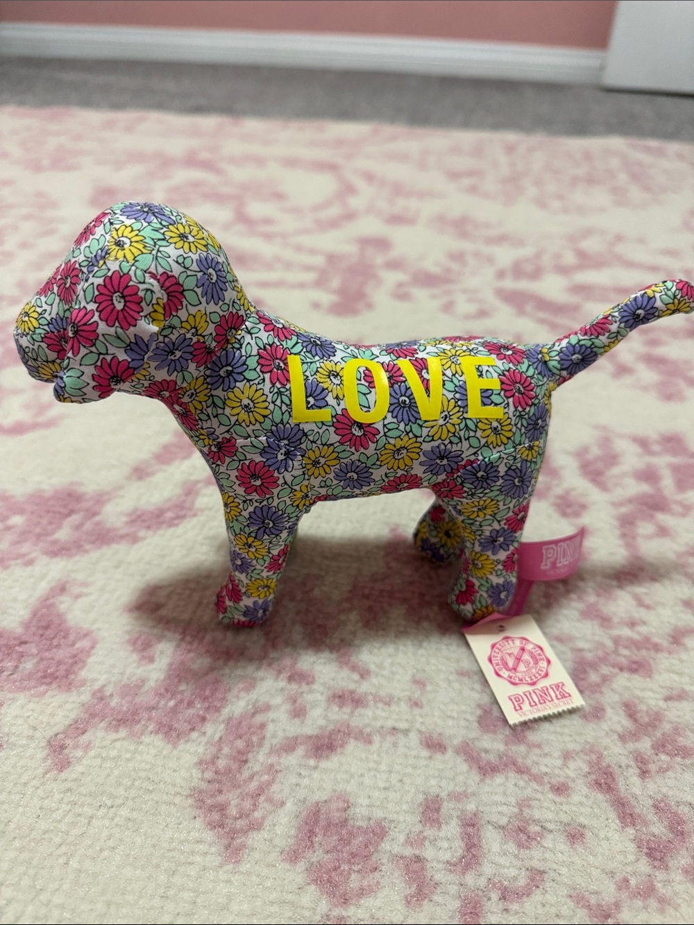 PINK Victoria's Secret Floral Dog Figurine in Pink, Yellow & Purple